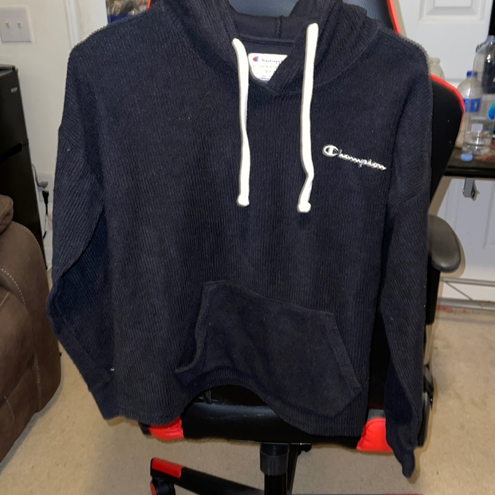 Champion black knit hoodie, black, size small
